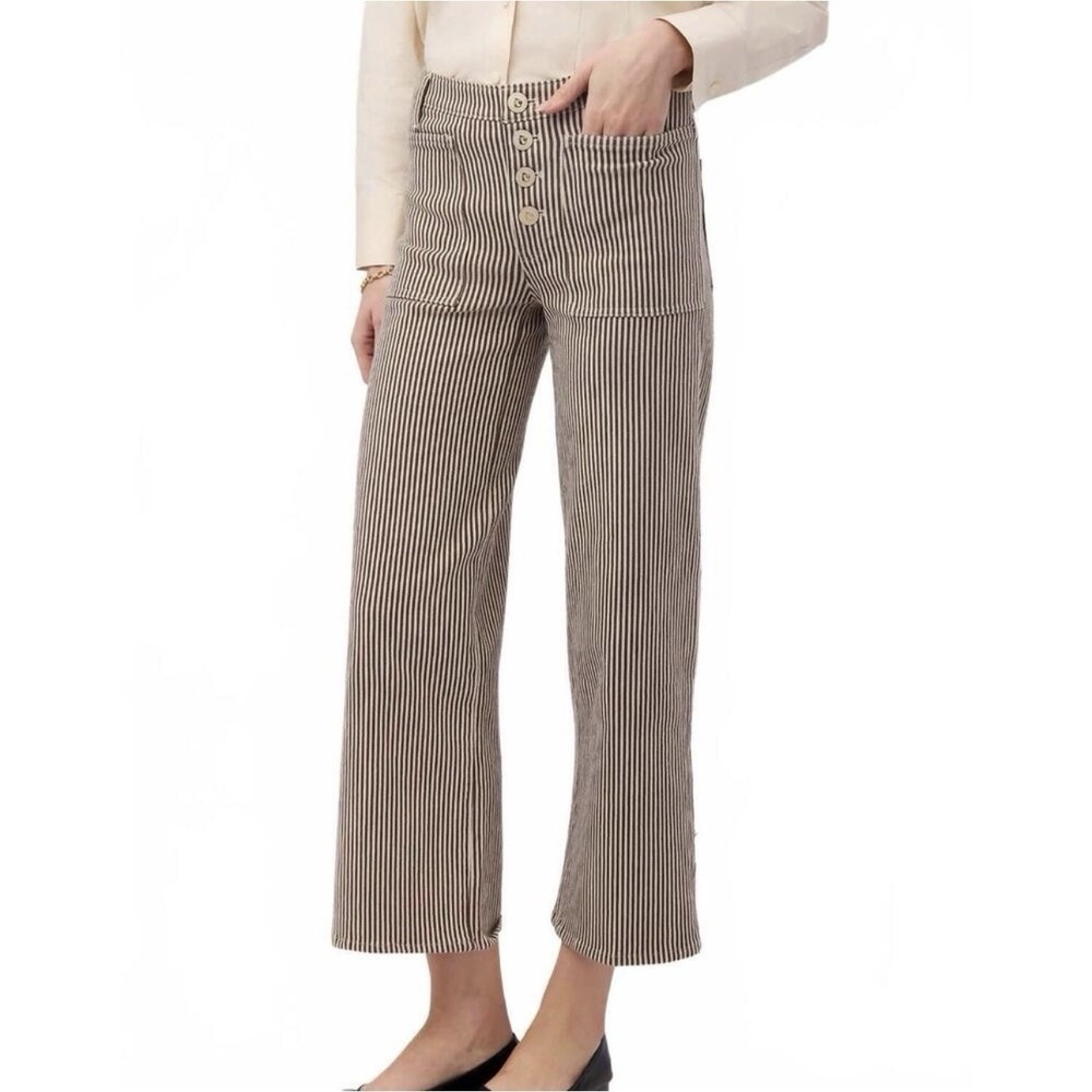 NWT SPARTINA 449 Blanche Wide Leg Jean in Black Coffee Stripe Sz 12